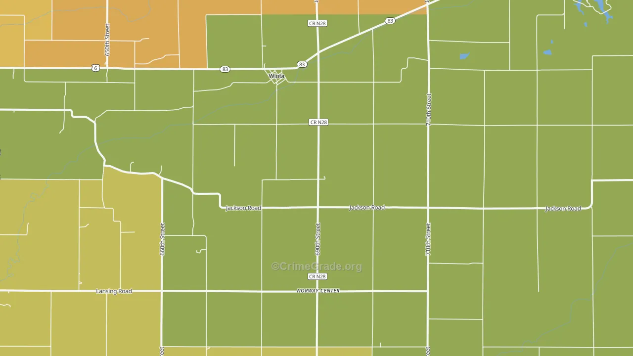Wiota, IA Map of Burglary Rates