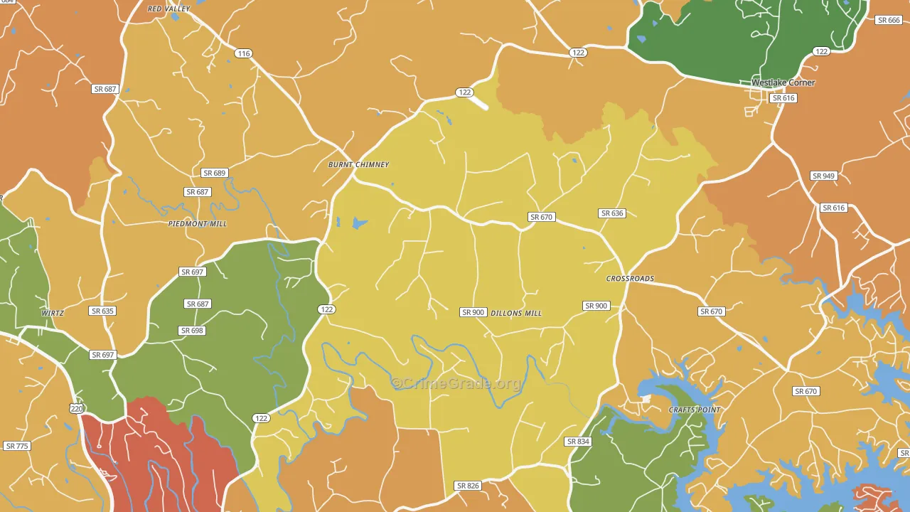 Wirtz, VA Map of Burglary Rates