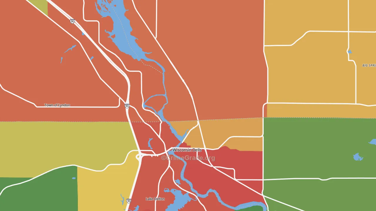 Wisconsin Dells, WI Map of Burglary Rates