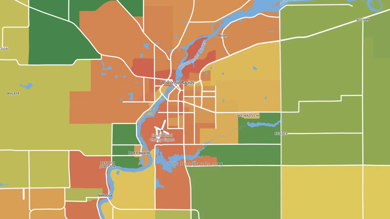 Wisconsin Rapids, WI Map of Burglary Rates