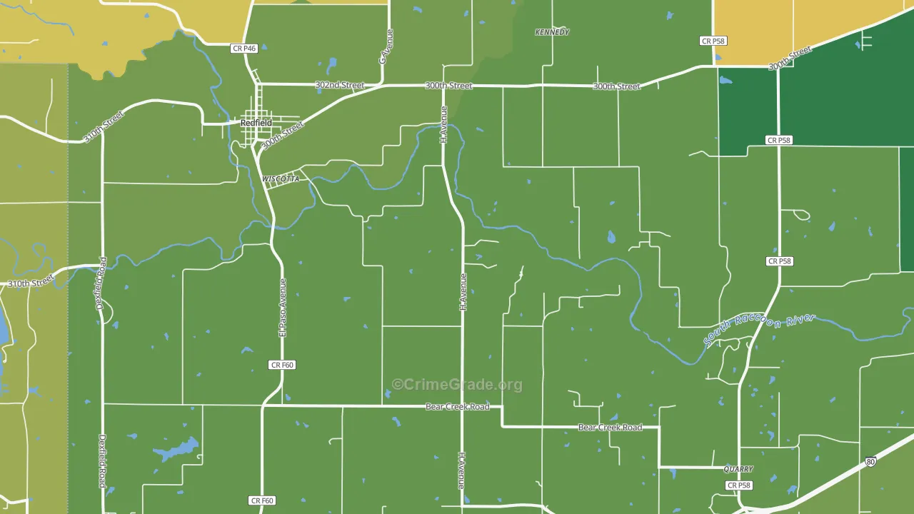 Wiscotta, IA Map of Burglary Rates