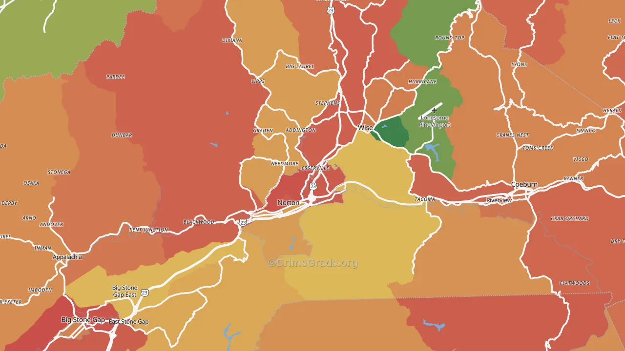 Wise County, VA Map of Burglary Rates
