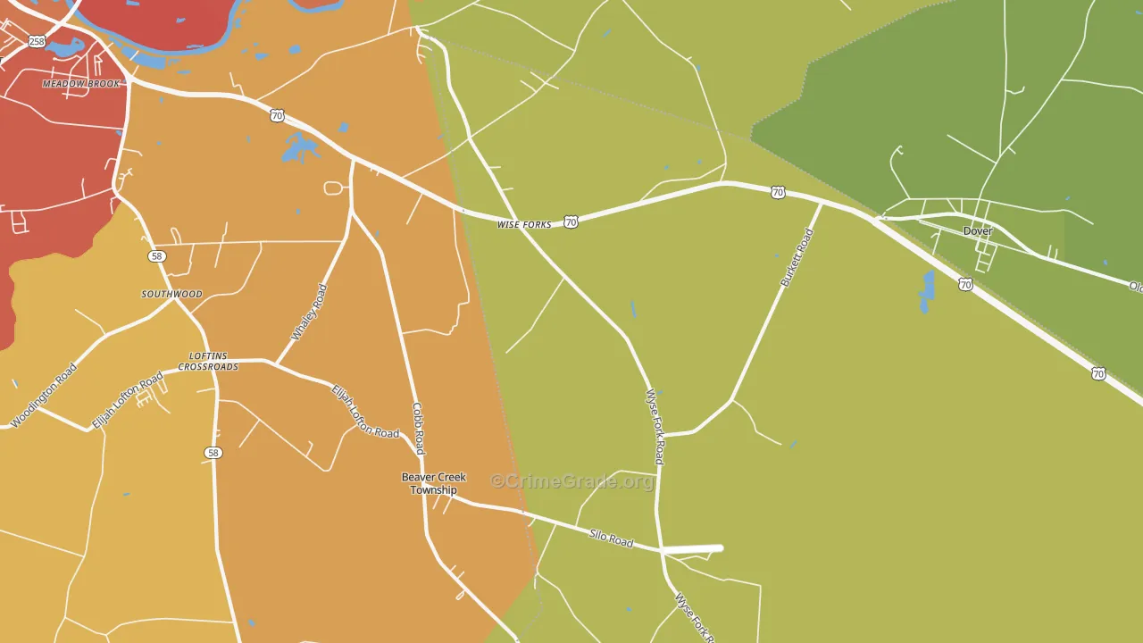 Wise Forks, NC Map of Burglary Rates