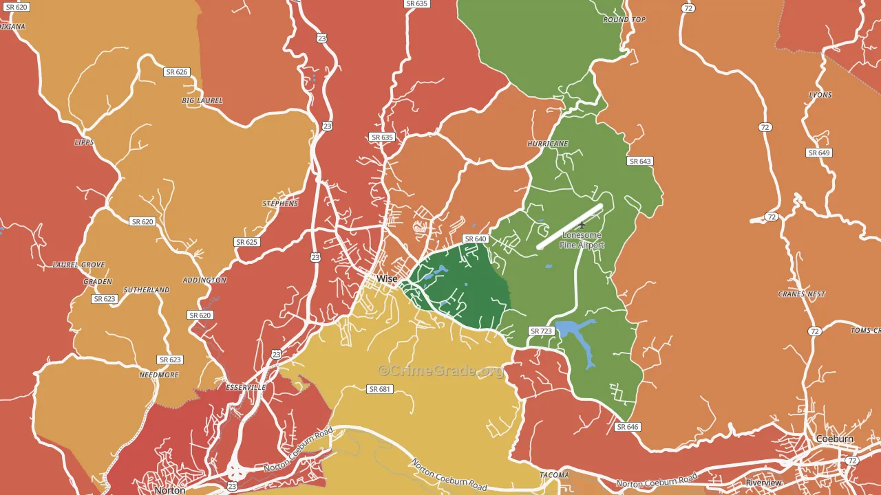 Wise, VA Map of Burglary Rates