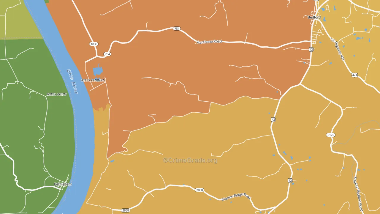Wises Landing, KY Map of Burglary Rates