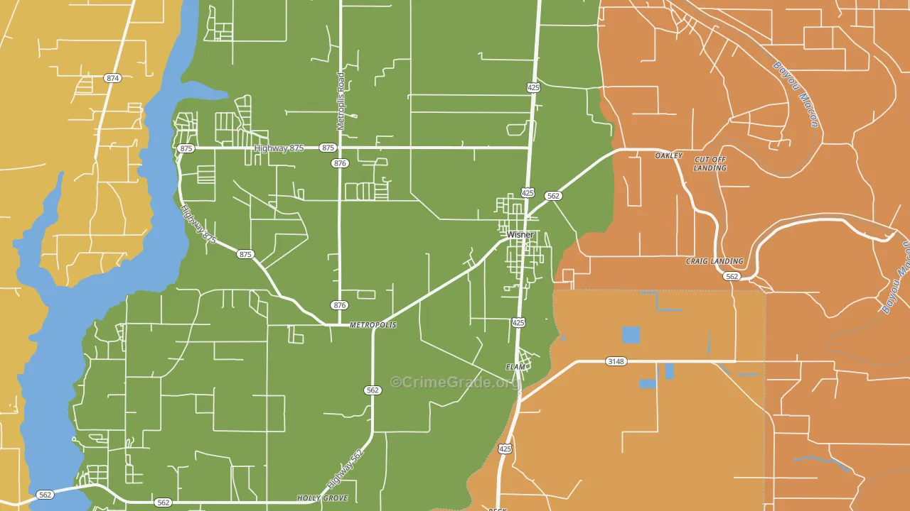 Wisner, LA Map of Burglary Rates