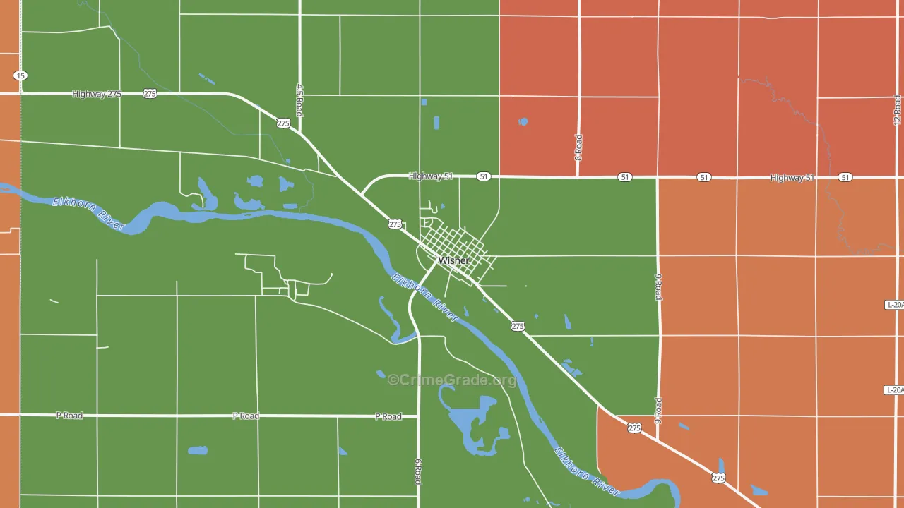 Wisner, NE Map of Burglary Rates
