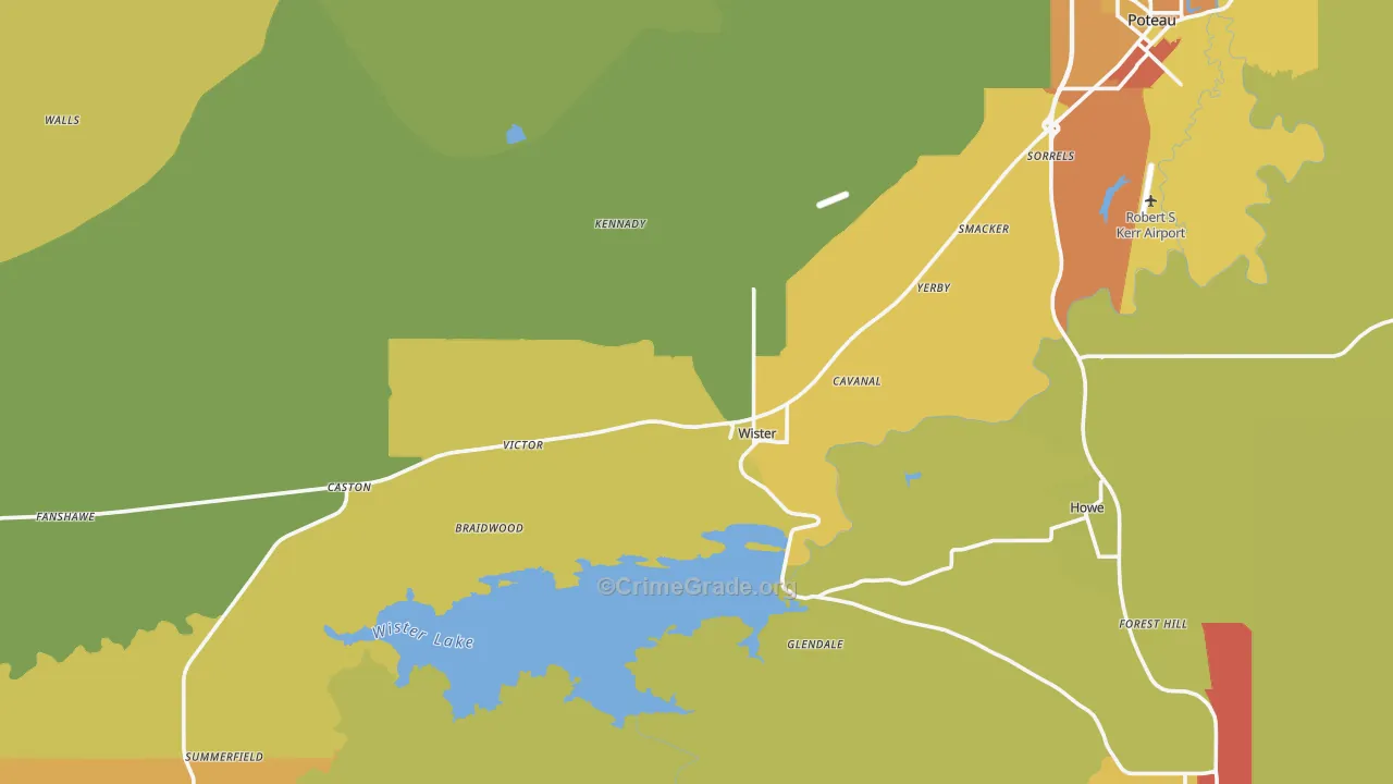 Wister, OK Map of Burglary Rates