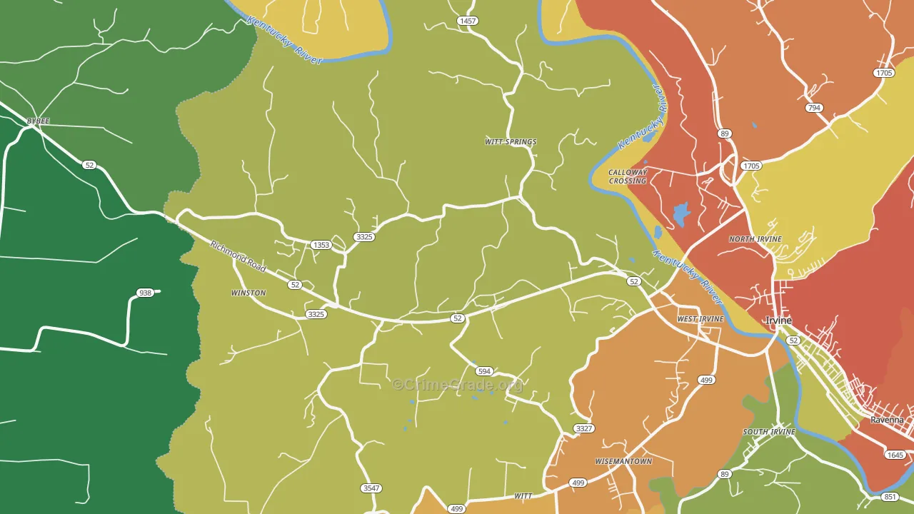 Witt Springs, KY Map of Burglary Rates