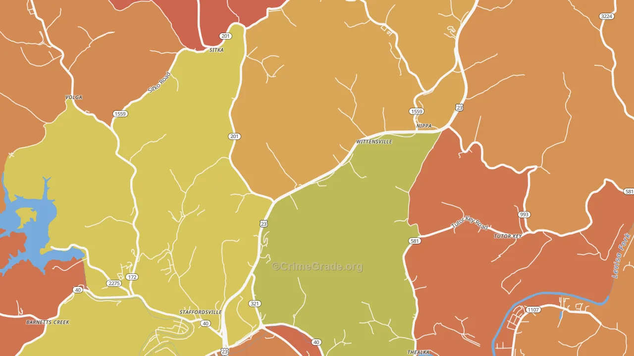 Wittensville, KY Map of Burglary Rates