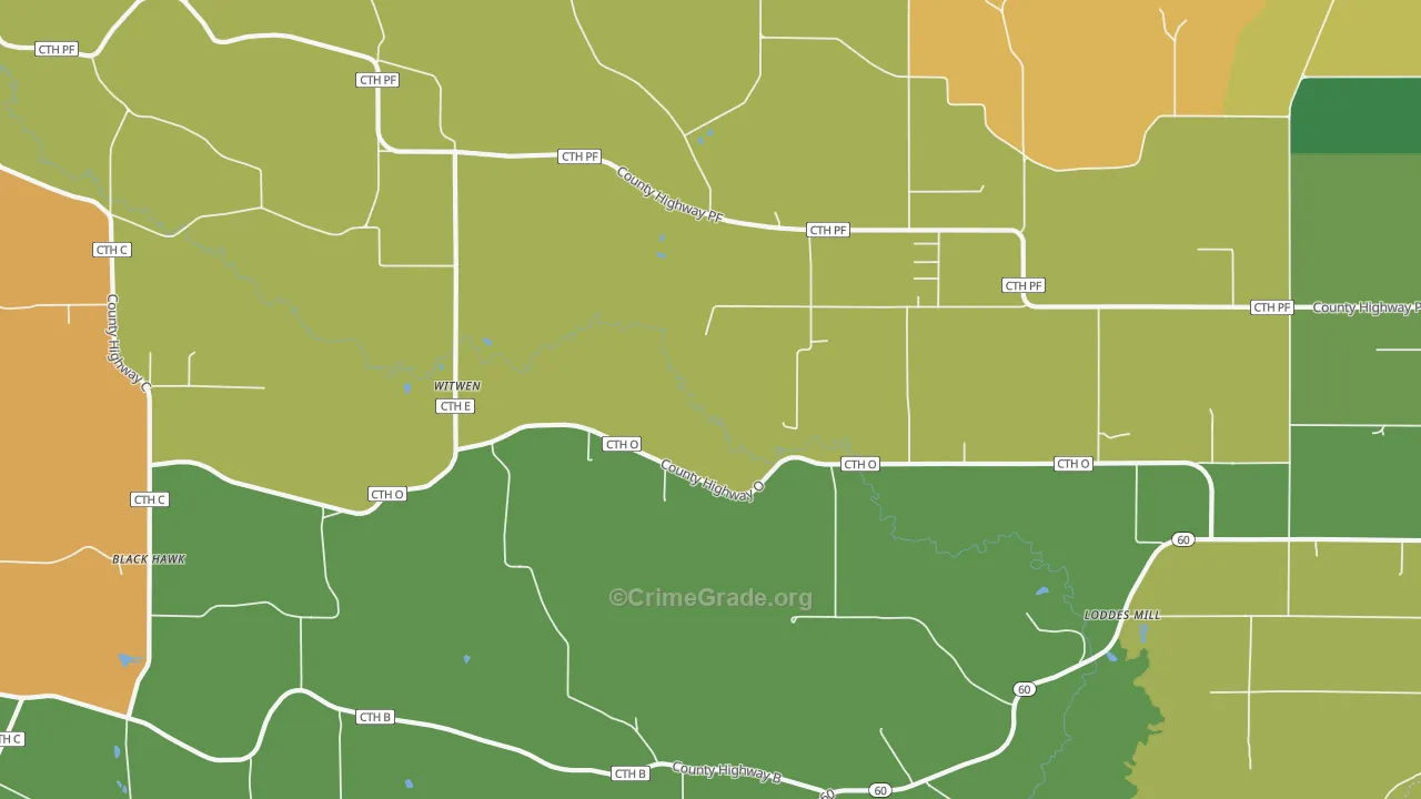 Witwen, WI Map of Burglary Rates