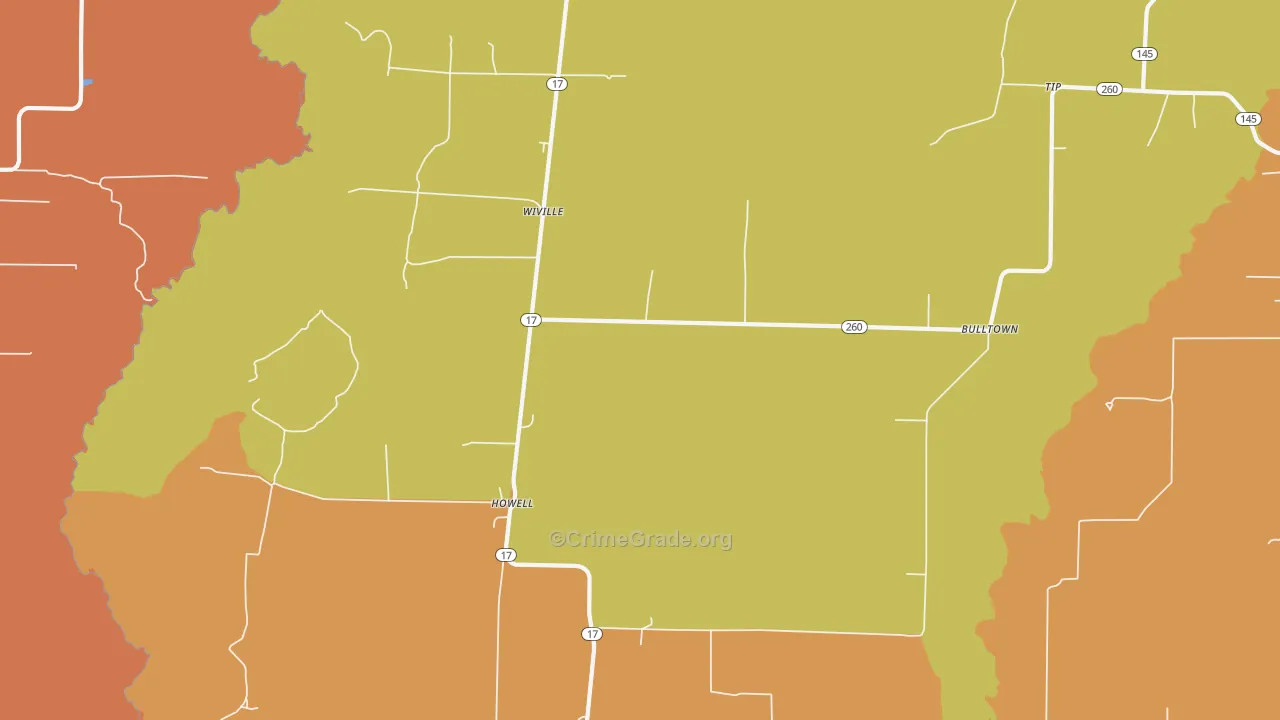 Wiville, AR Map of Burglary Rates