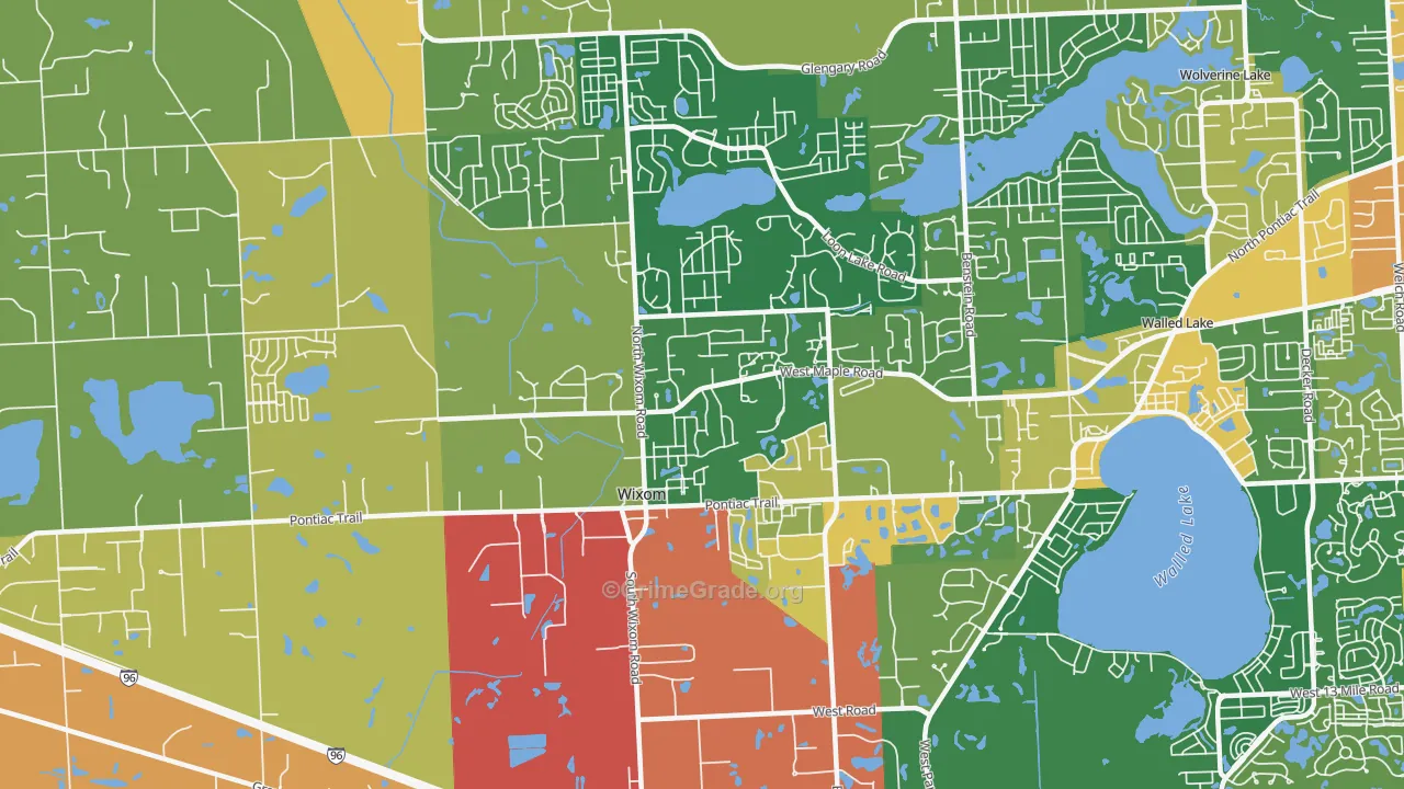 Wixom, MI Map of Burglary Rates