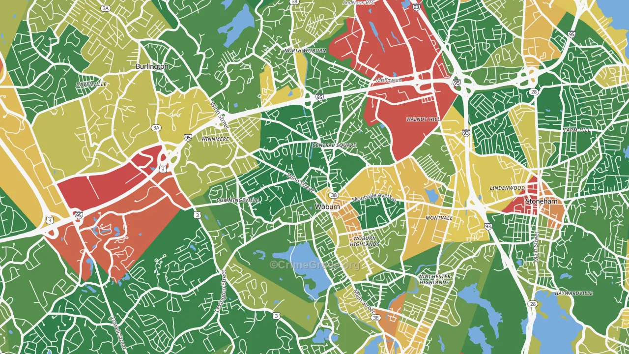 Woburn, MA Map of Burglary Rates