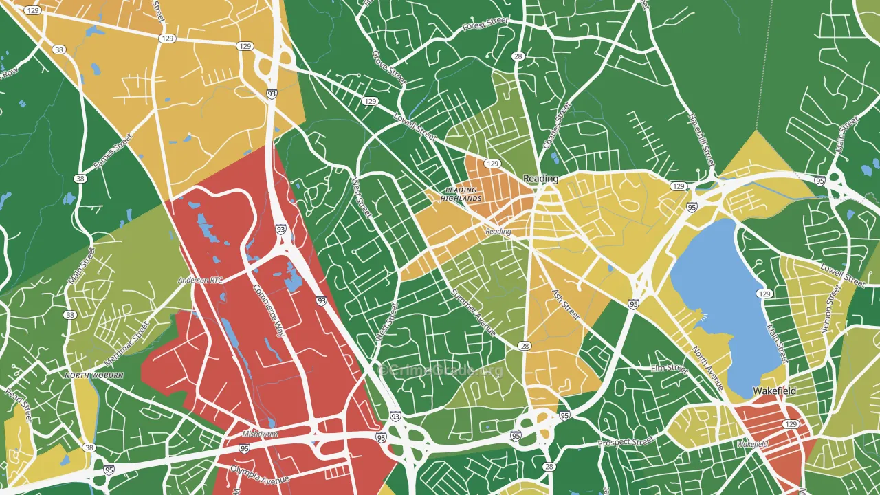 Woburn Street Historic District, Reading, MA Map of Burglary Rates