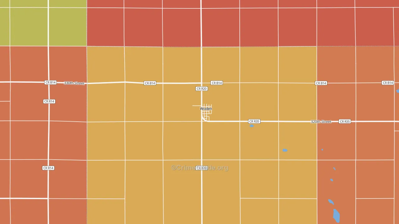 Woden, IA Map of Burglary Rates