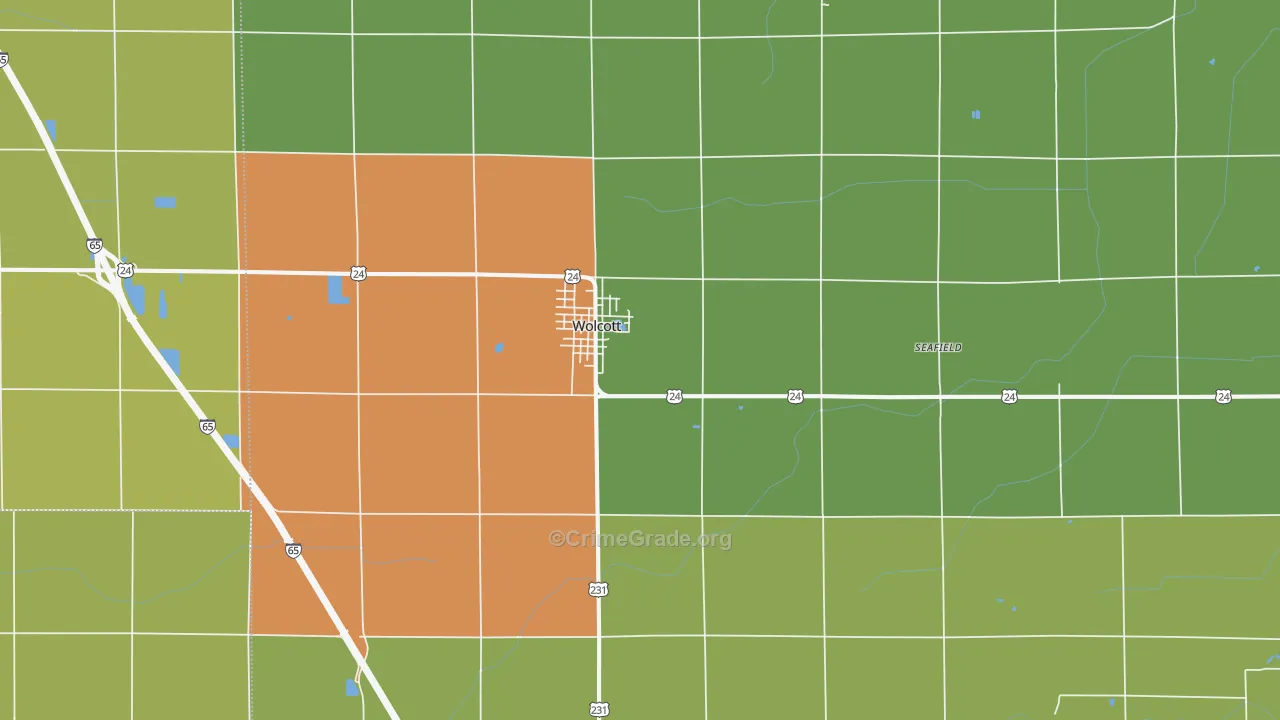 Wolcott, IN Map of Burglary Rates