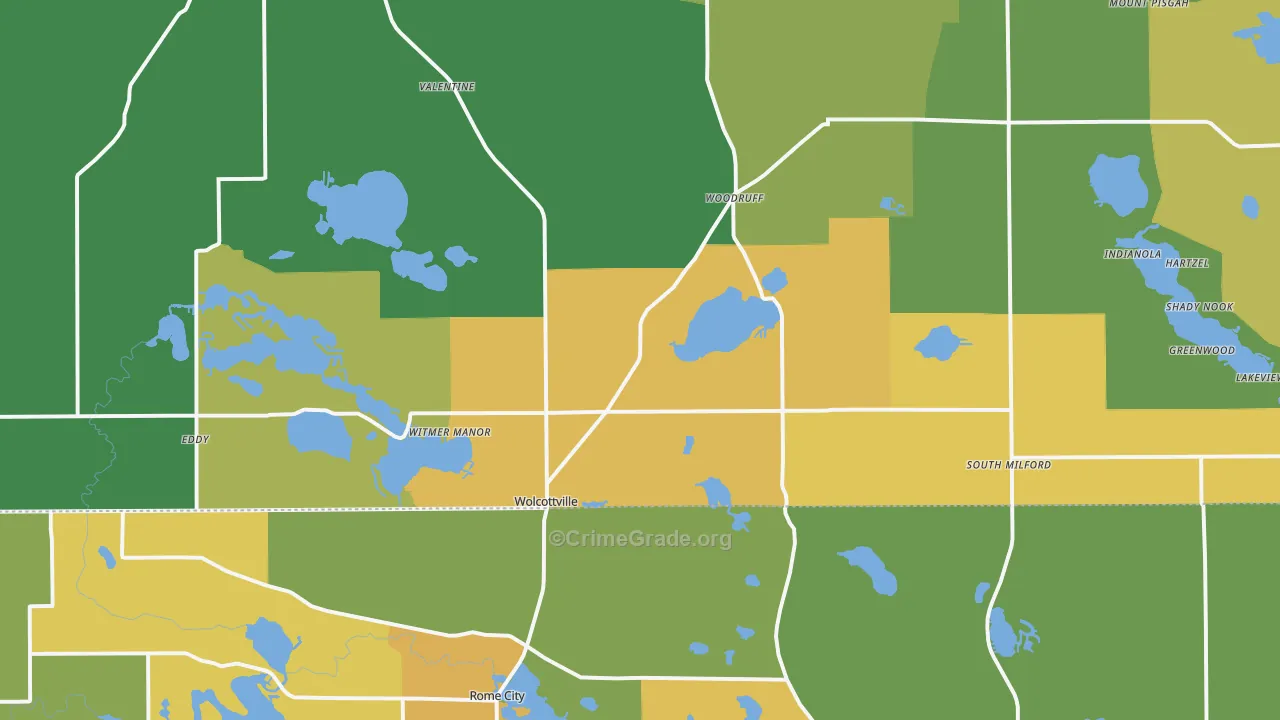 Wolcottville, IN Map of Burglary Rates