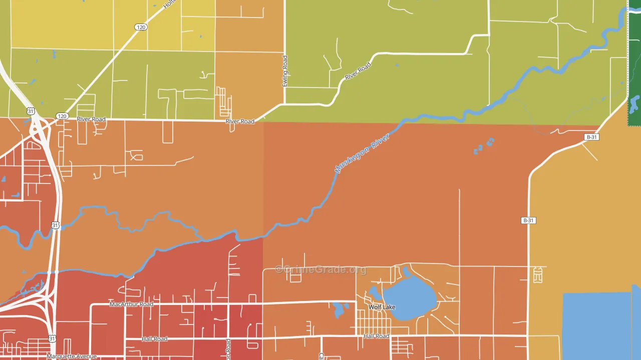 Wolf Lake, MI Map of Burglary Rates