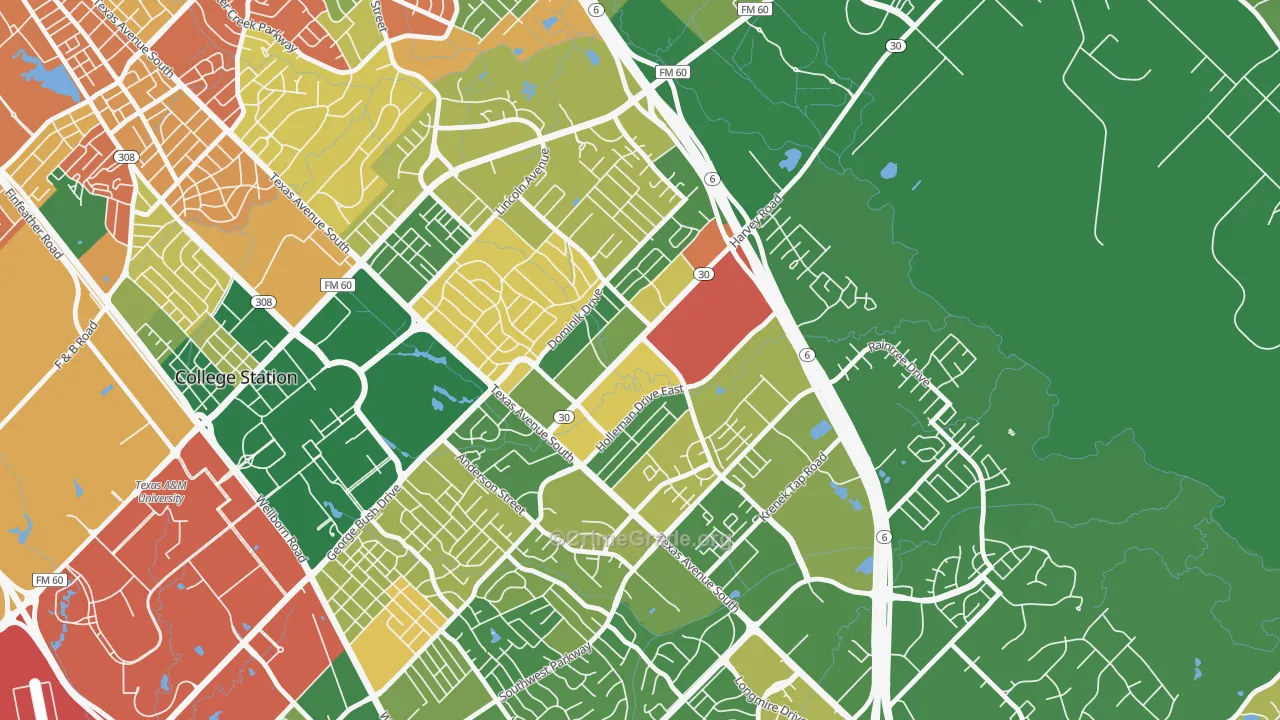 Wolf Pen Creek District, College Station, TX Map of Burglary Rates