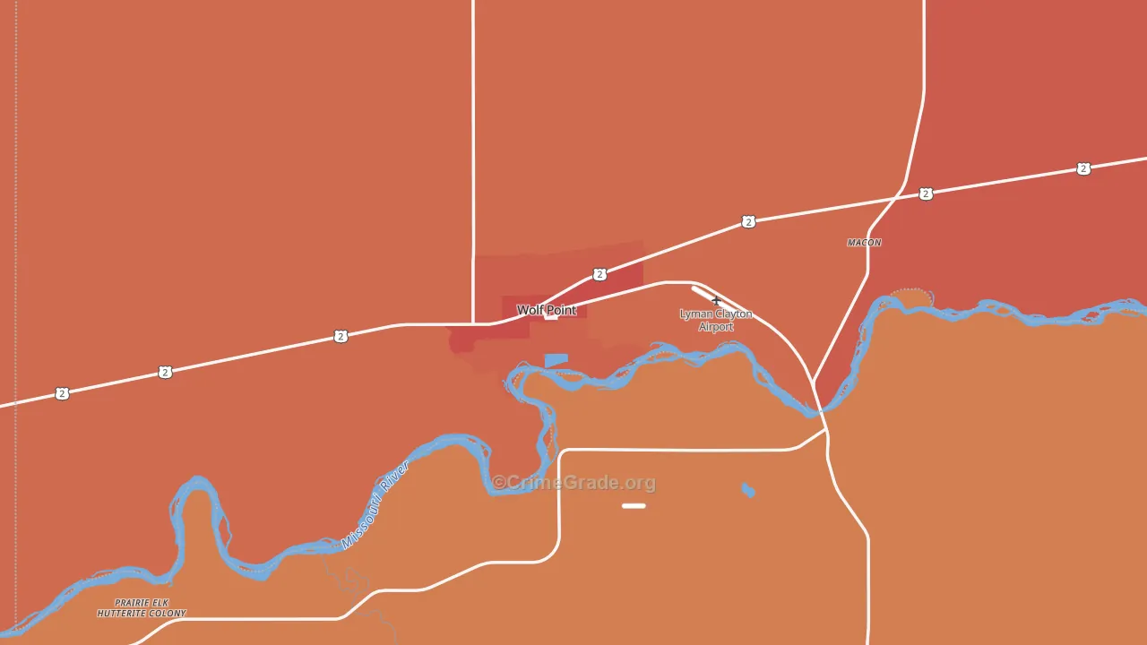 Wolf Point, MT Map of Burglary Rates