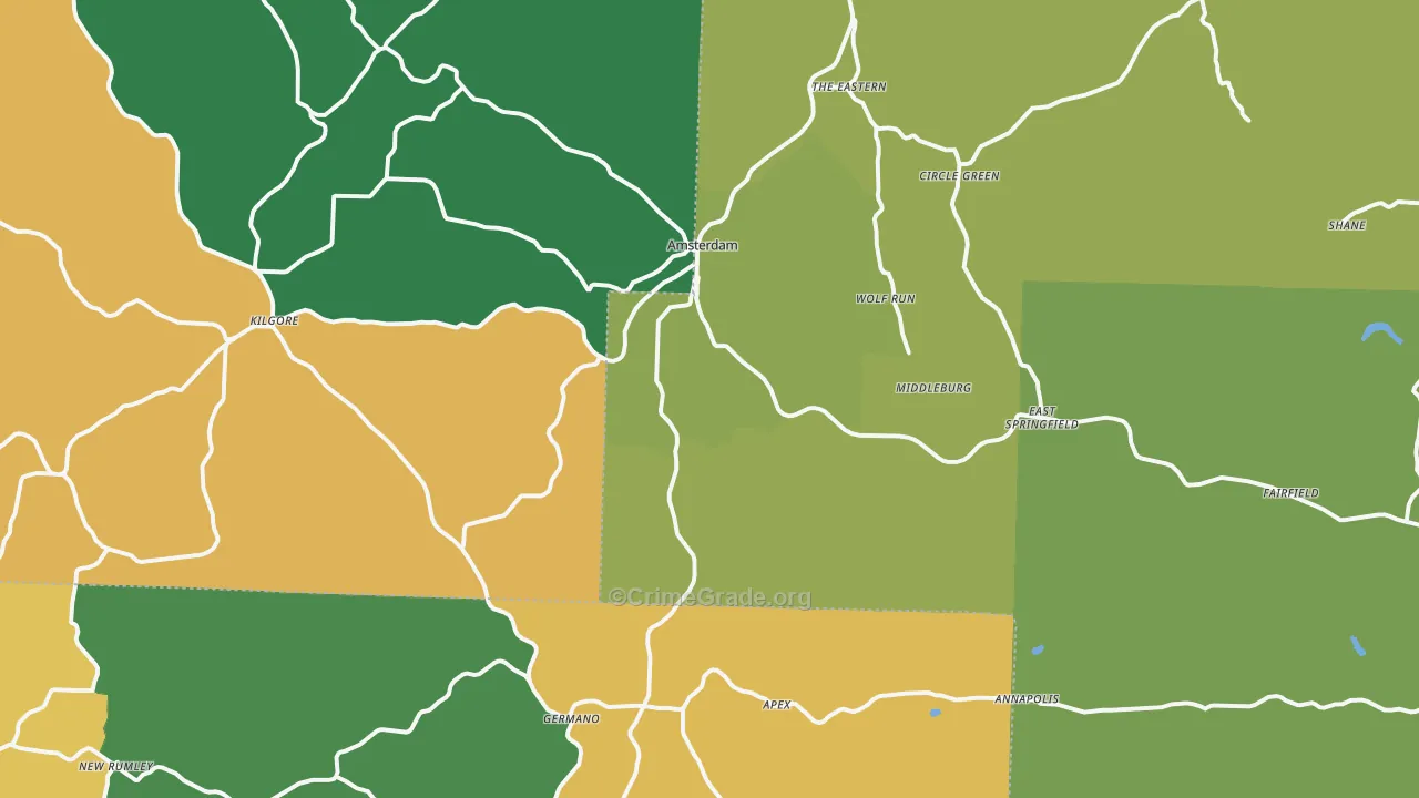 Wolf Run, OH Map of Burglary Rates