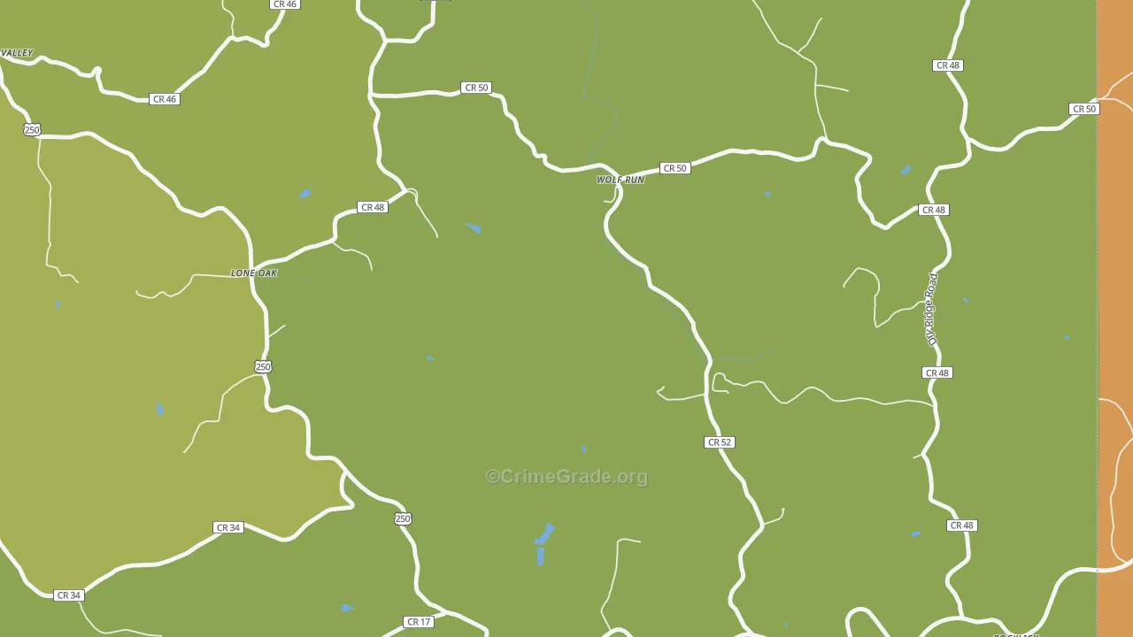 Wolf Run, WV Map of Burglary Rates