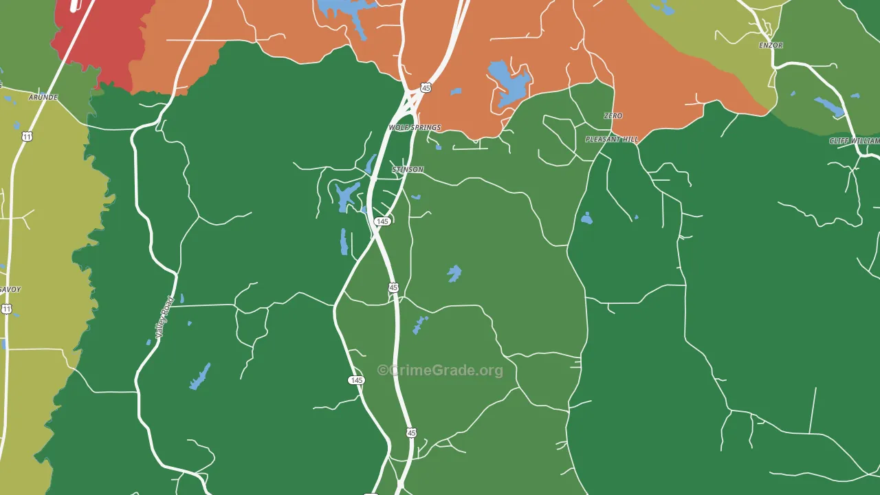 Wolf Springs, MS Map of Burglary Rates