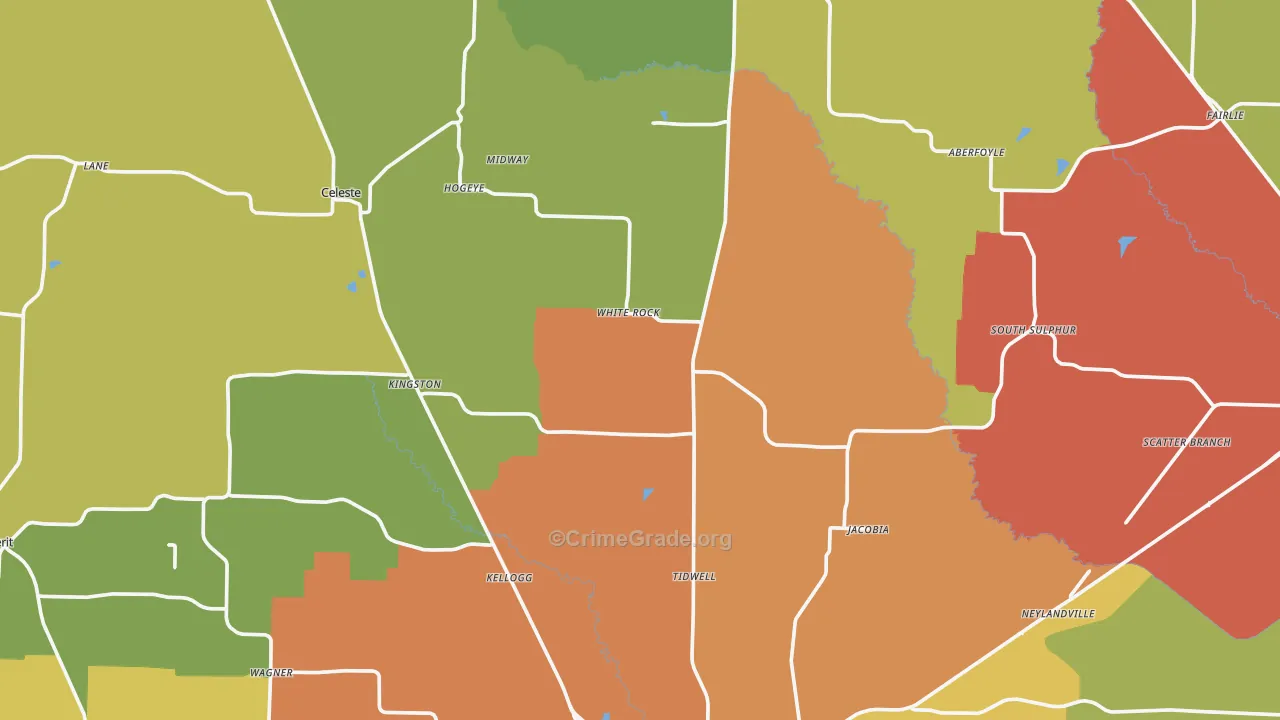 Wolfe City, TX Map of Burglary Rates
