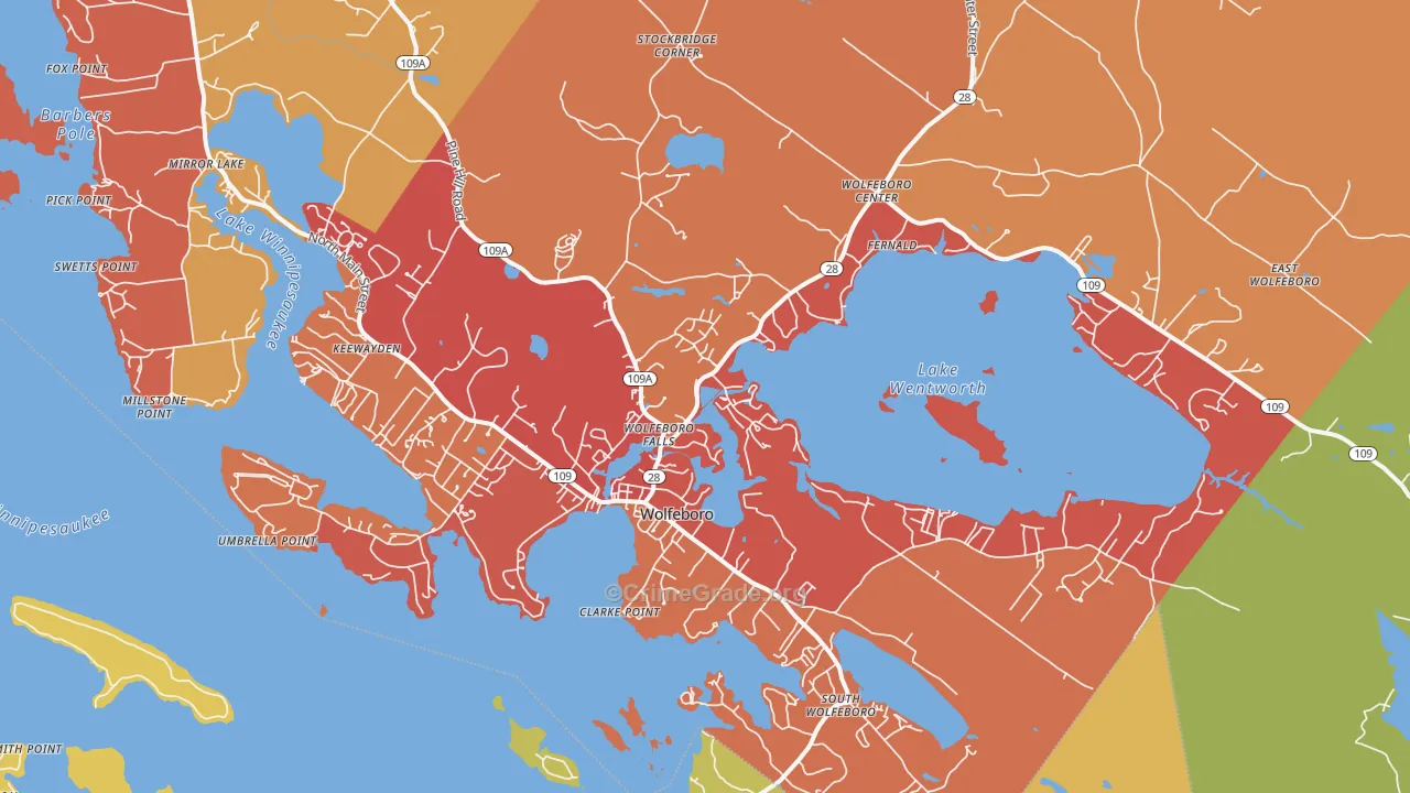 Wolfeboro, NH Map of Burglary Rates