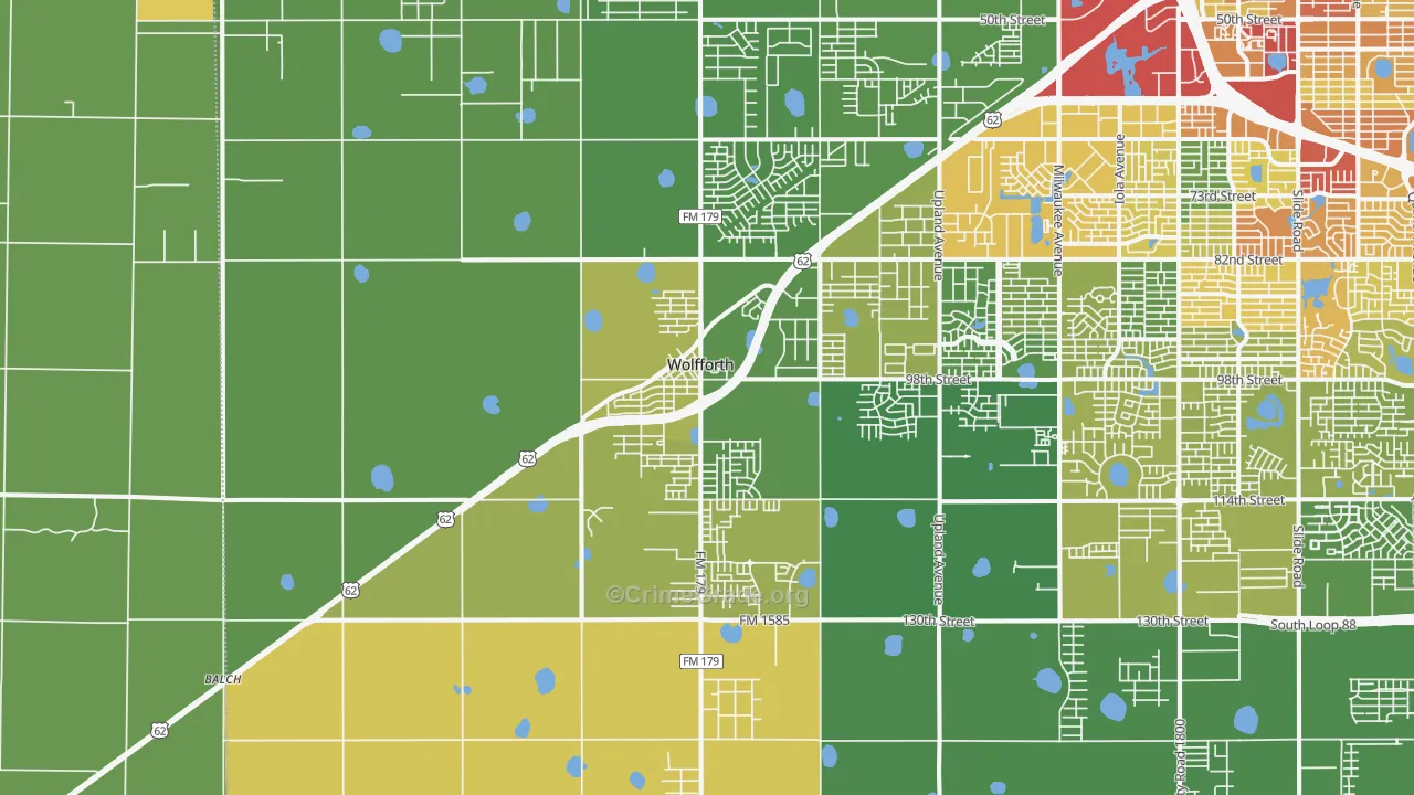 Wolfforth, TX Map of Burglary Rates