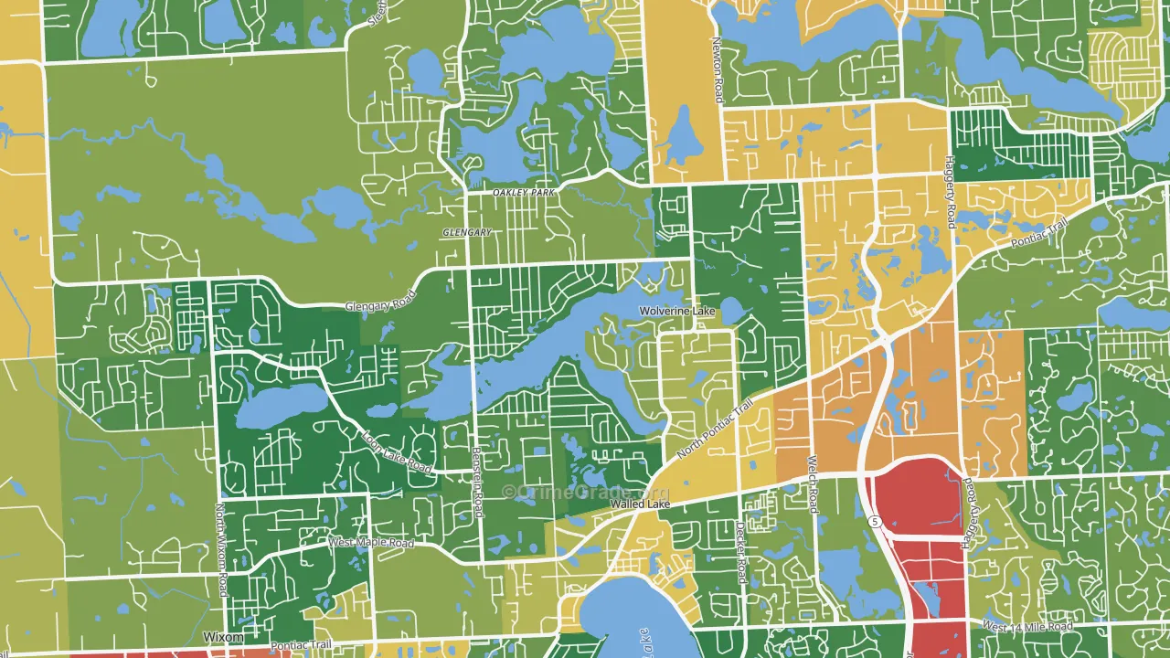 Wolverine Lake, MI Map of Burglary Rates
