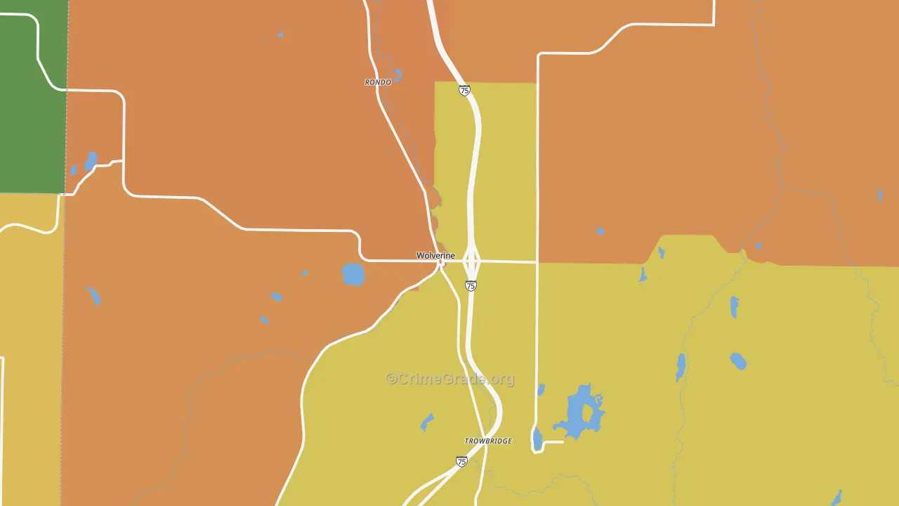 Wolverine, MI Map of Burglary Rates