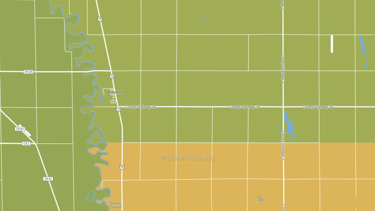 Wolverton, MN Map of Burglary Rates