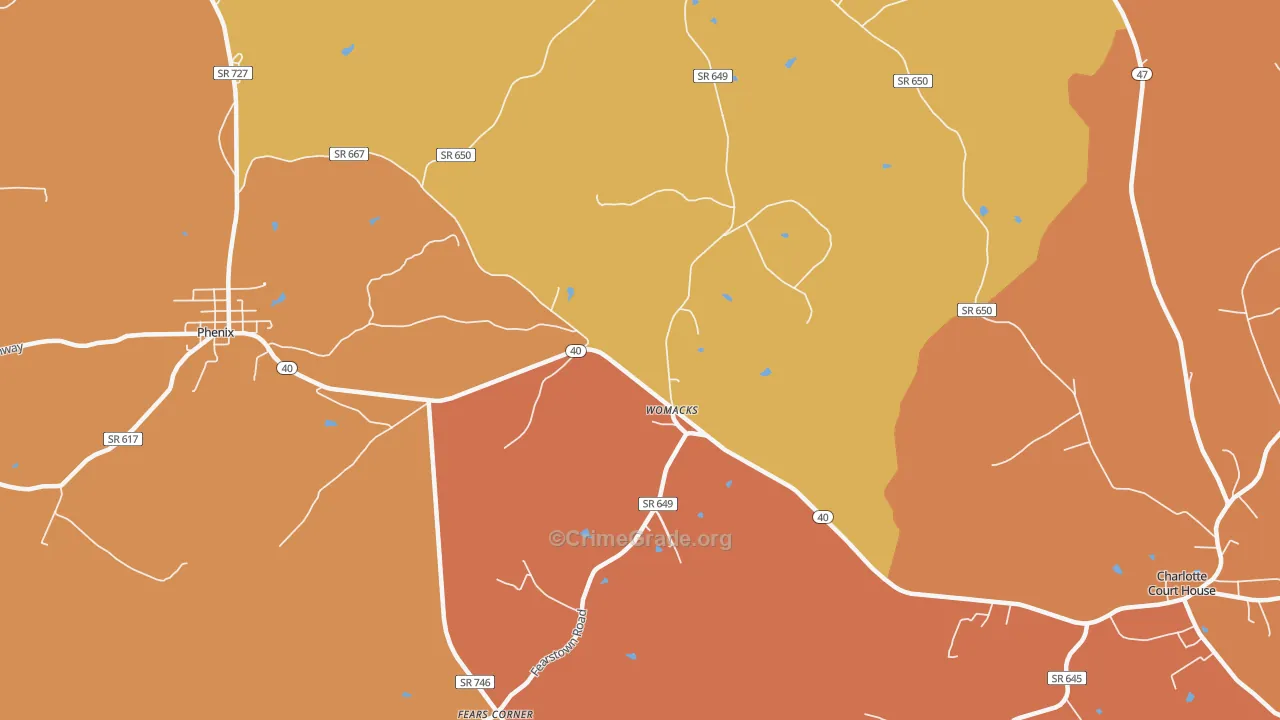 Womacks, VA Map of Burglary Rates