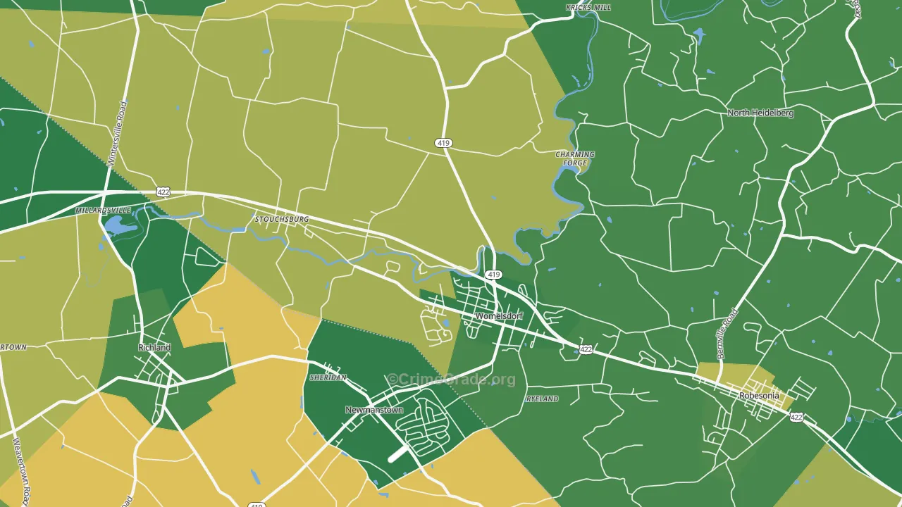 Womelsdorf, PA Map of Burglary Rates