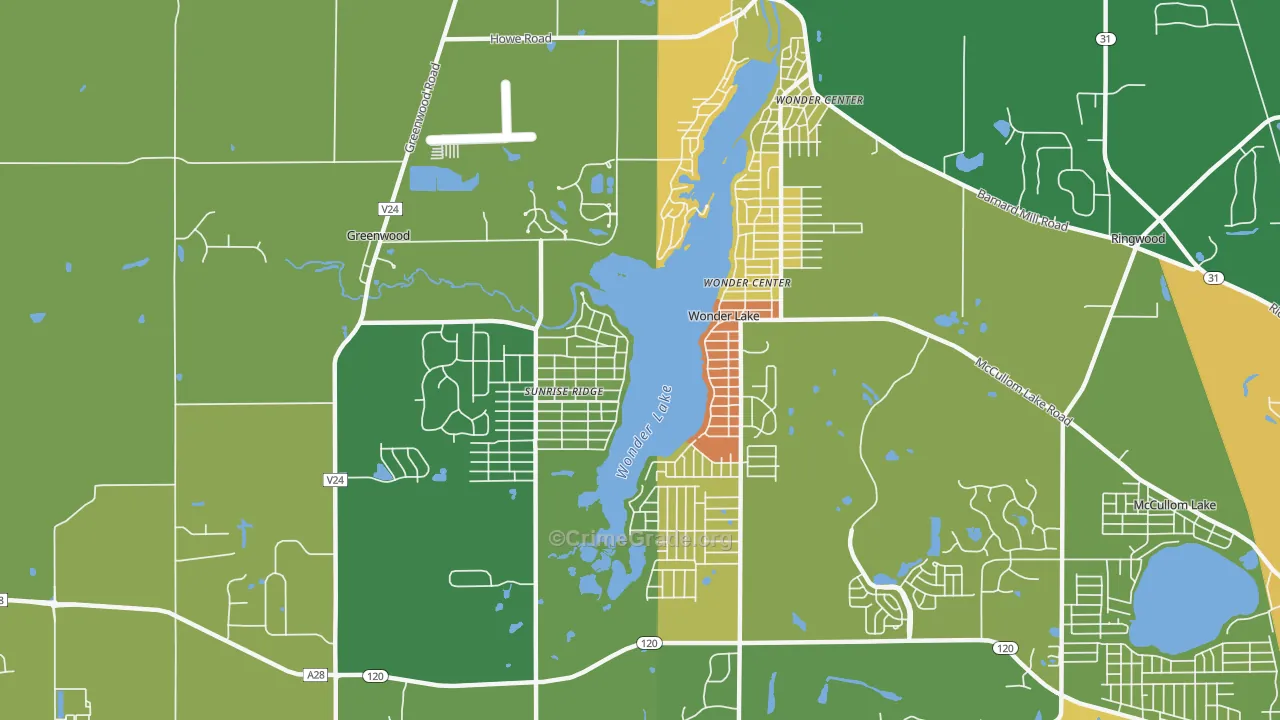 Wonder Lake, IL Map of Burglary Rates