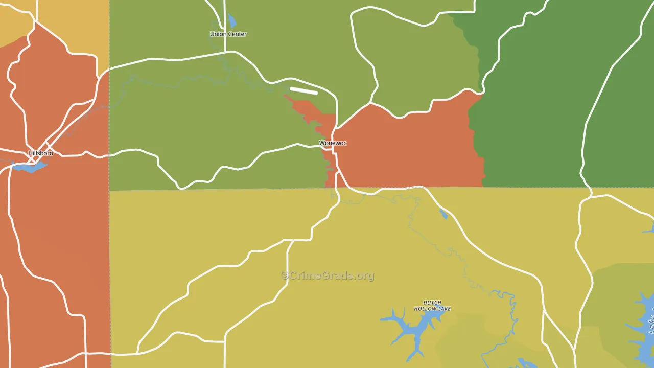 Wonewoc, WI Map of Burglary Rates