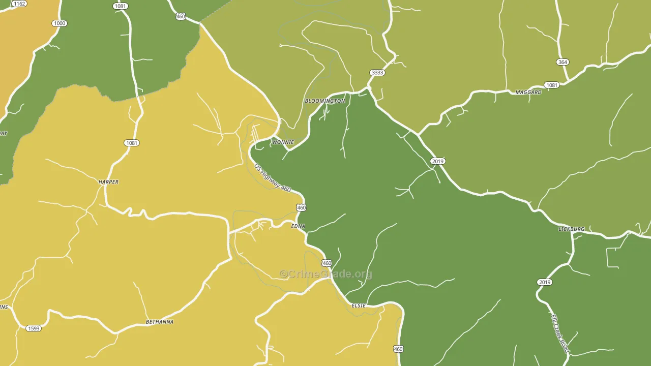 Wonnie, KY Map of Burglary Rates