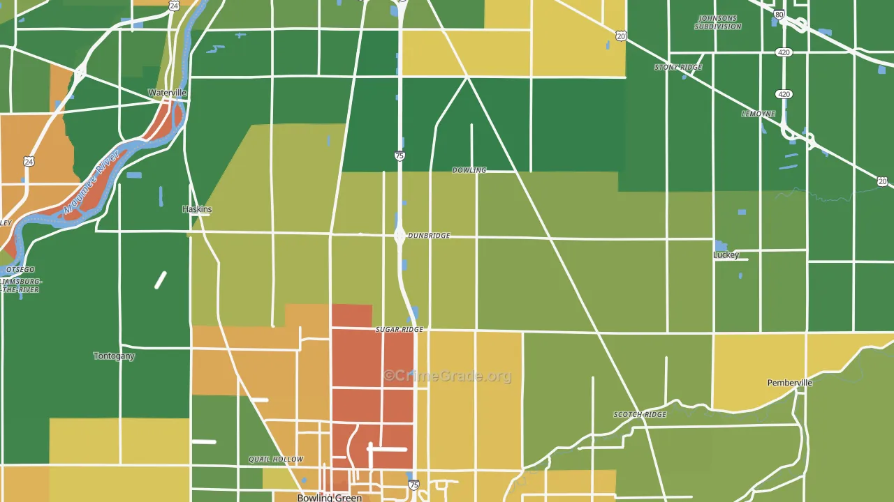 Wood County, OH Map of Burglary Rates