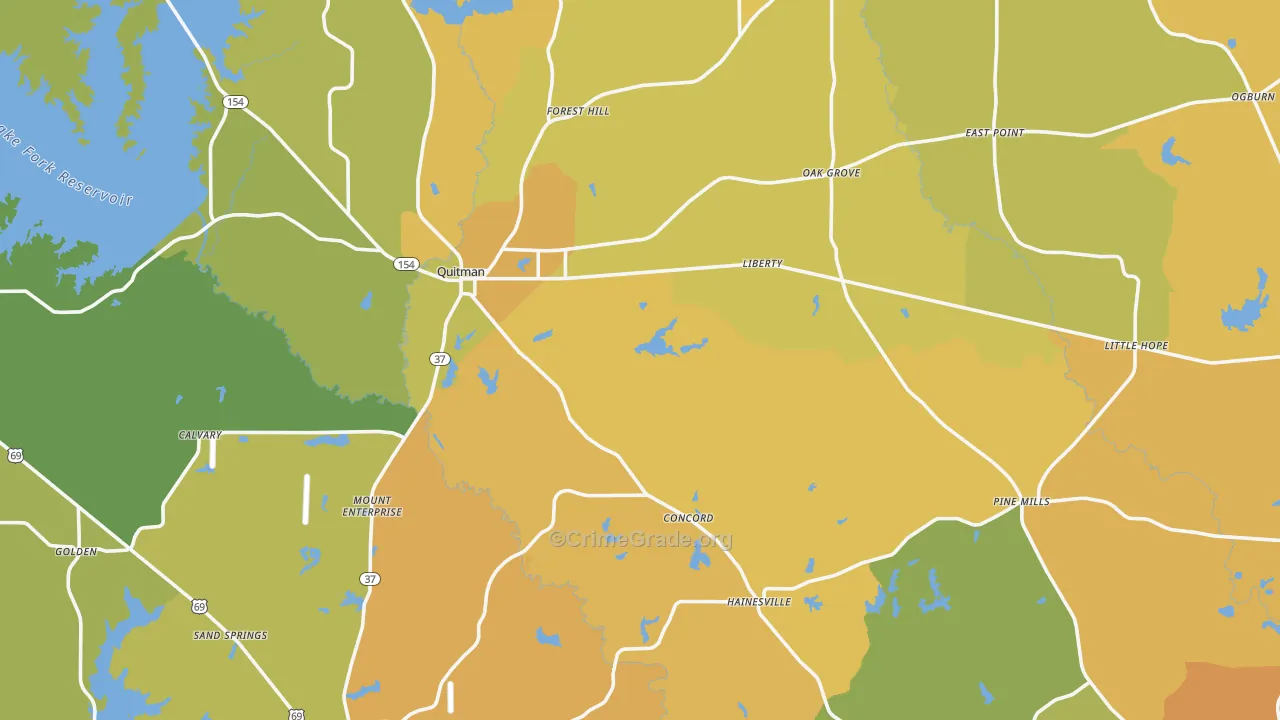 Wood County, TX Map of Burglary Rates