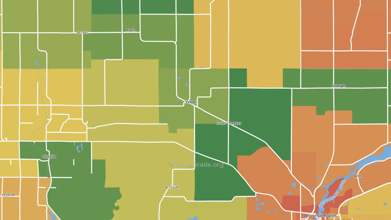 Wood County, WI Map of Burglary Rates