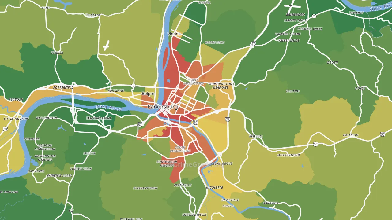 Wood County, WV Map of Burglary Rates