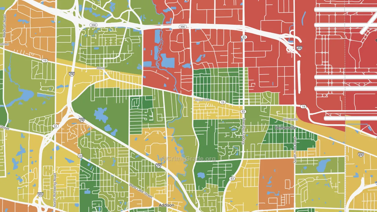 Wood Dale, IL Map of Burglary Rates