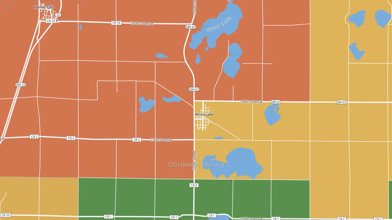Wood Lake, MN Map of Burglary Rates