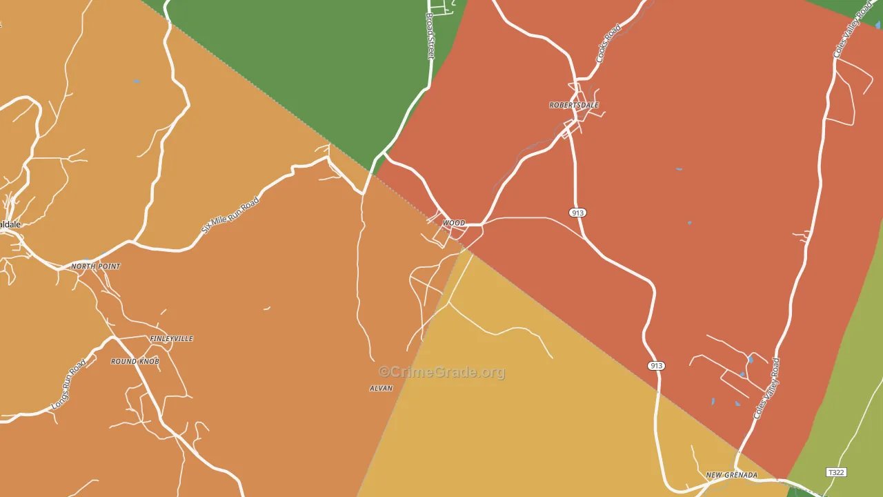 Wood, PA Map of Burglary Rates