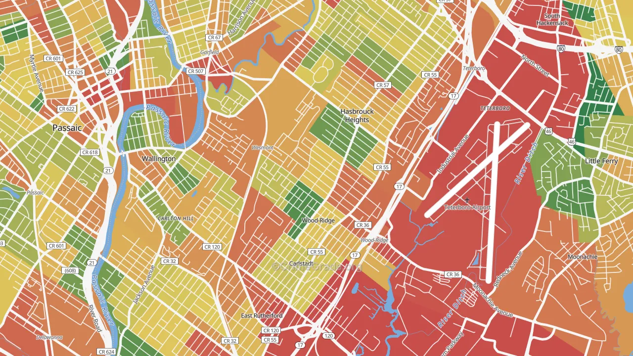 Wood-Ridge, NJ Map of Burglary Rates