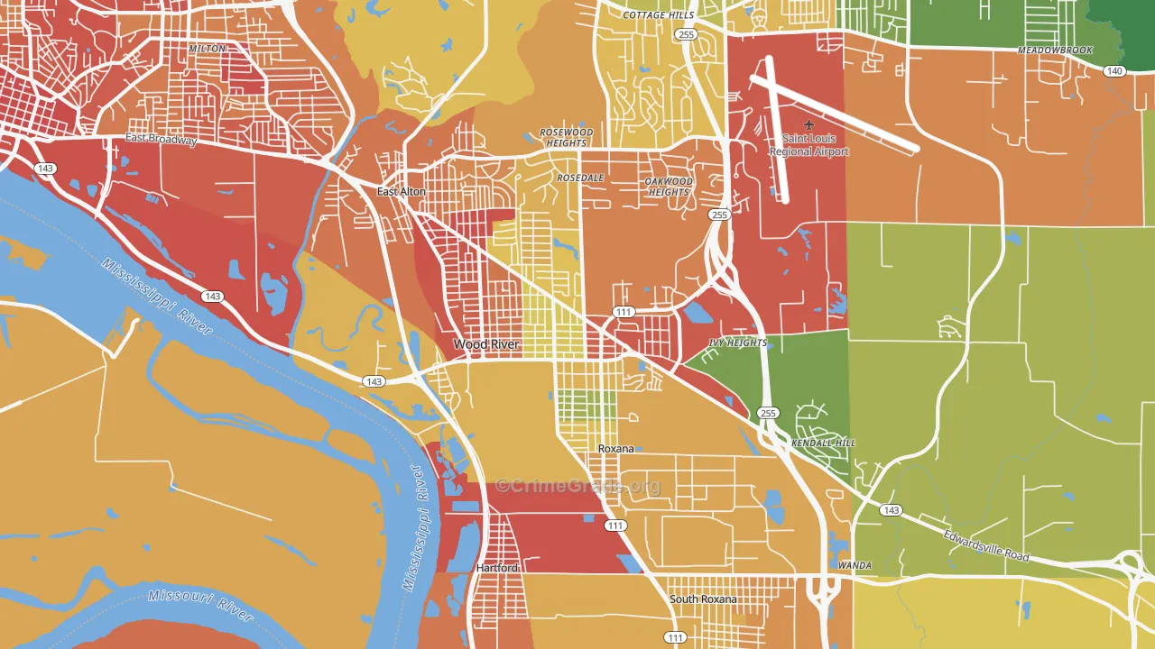 Wood River, IL Map of Burglary Rates