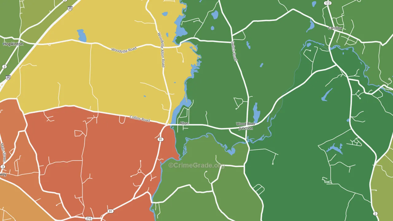 Wood River Junction, RI Map of Burglary Rates