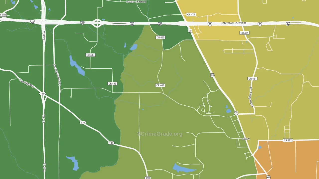Wood Springs, TX Map of Burglary Rates